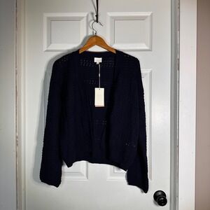 Cyrus Womens Open Front Pointelle Knit‎ Cardigan Sweater Eclipse Navy Blue